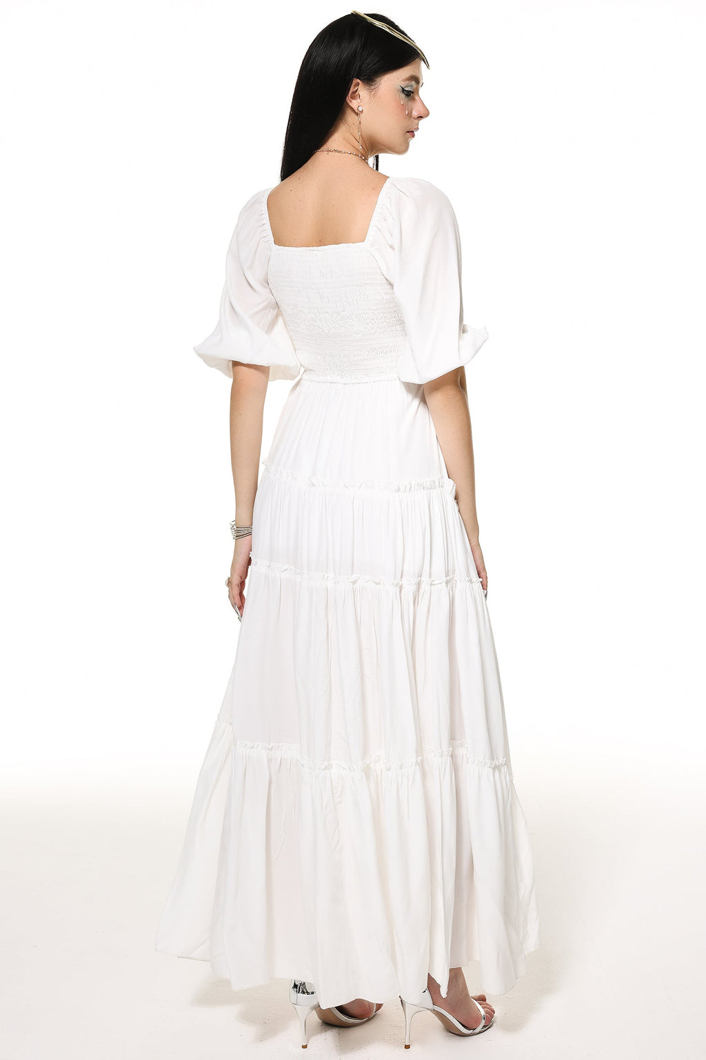 V-neck Slit Maxi Dress White