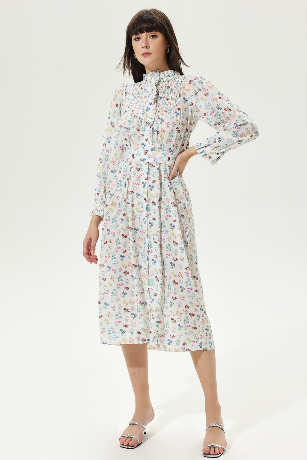 Long Sleeve Lace Up Midi Dress