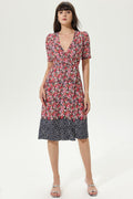 Puff Sleeve V-neck Wrapover Belted Midi Dress