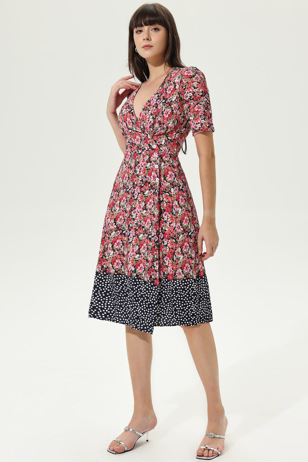 Puff Sleeve V-neck Wrapover Belted Midi Dress