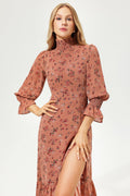 Puff Sleeve Slit Midi Dress