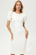 Puff Sleeve Crew Collar Slim Midi Dress