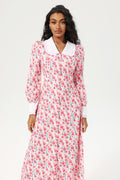Long Sleeve Doll Collar Buttoned Midi Dress Pink