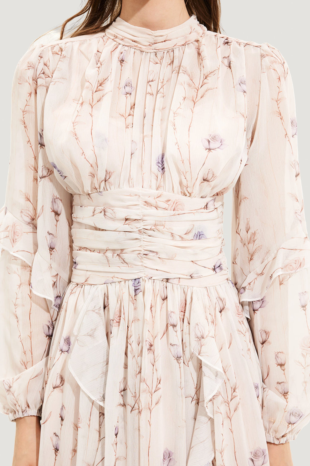 Round Neck Puff Sleeve Midi Dress