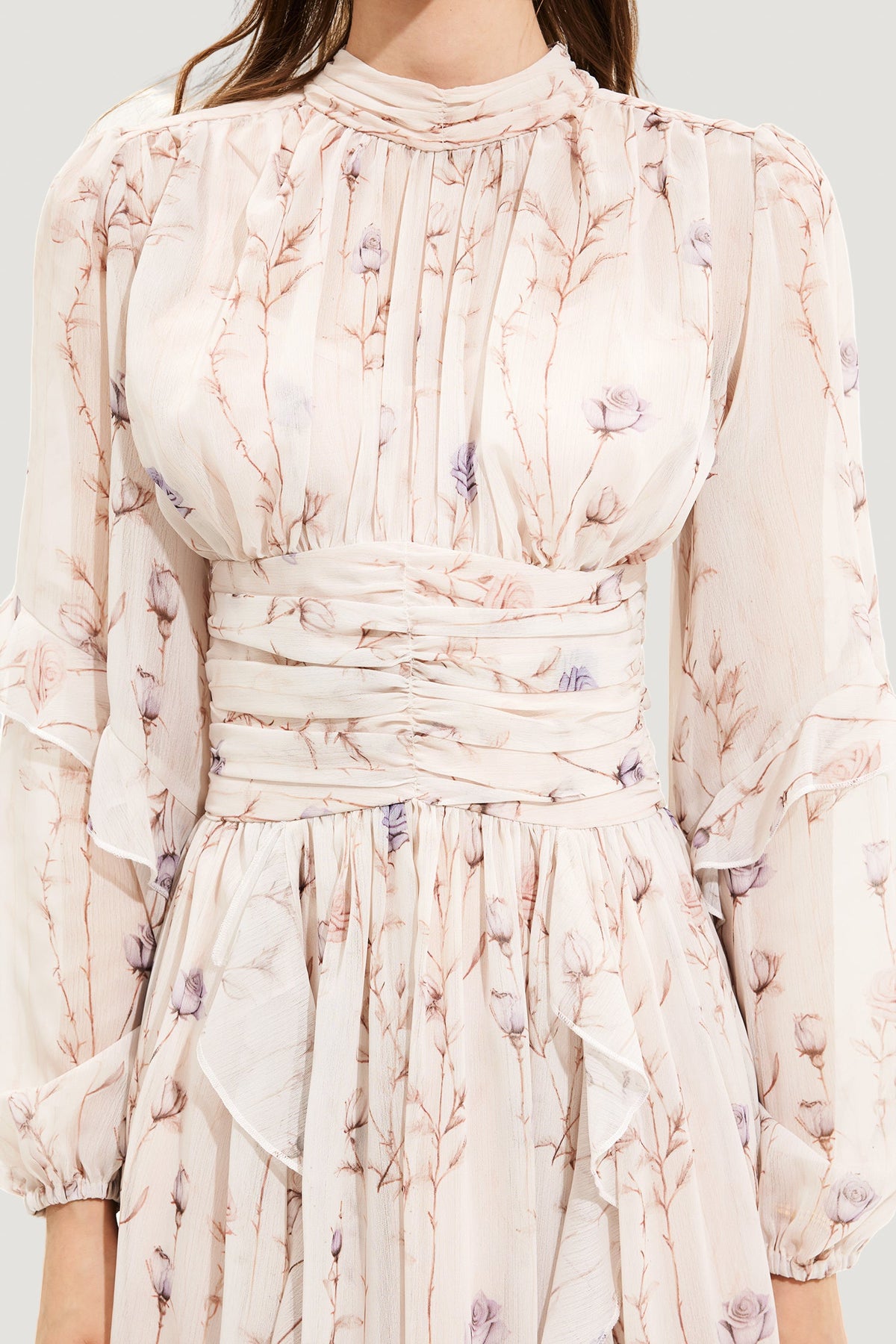 Round Neck Puff Sleeve Midi Dress