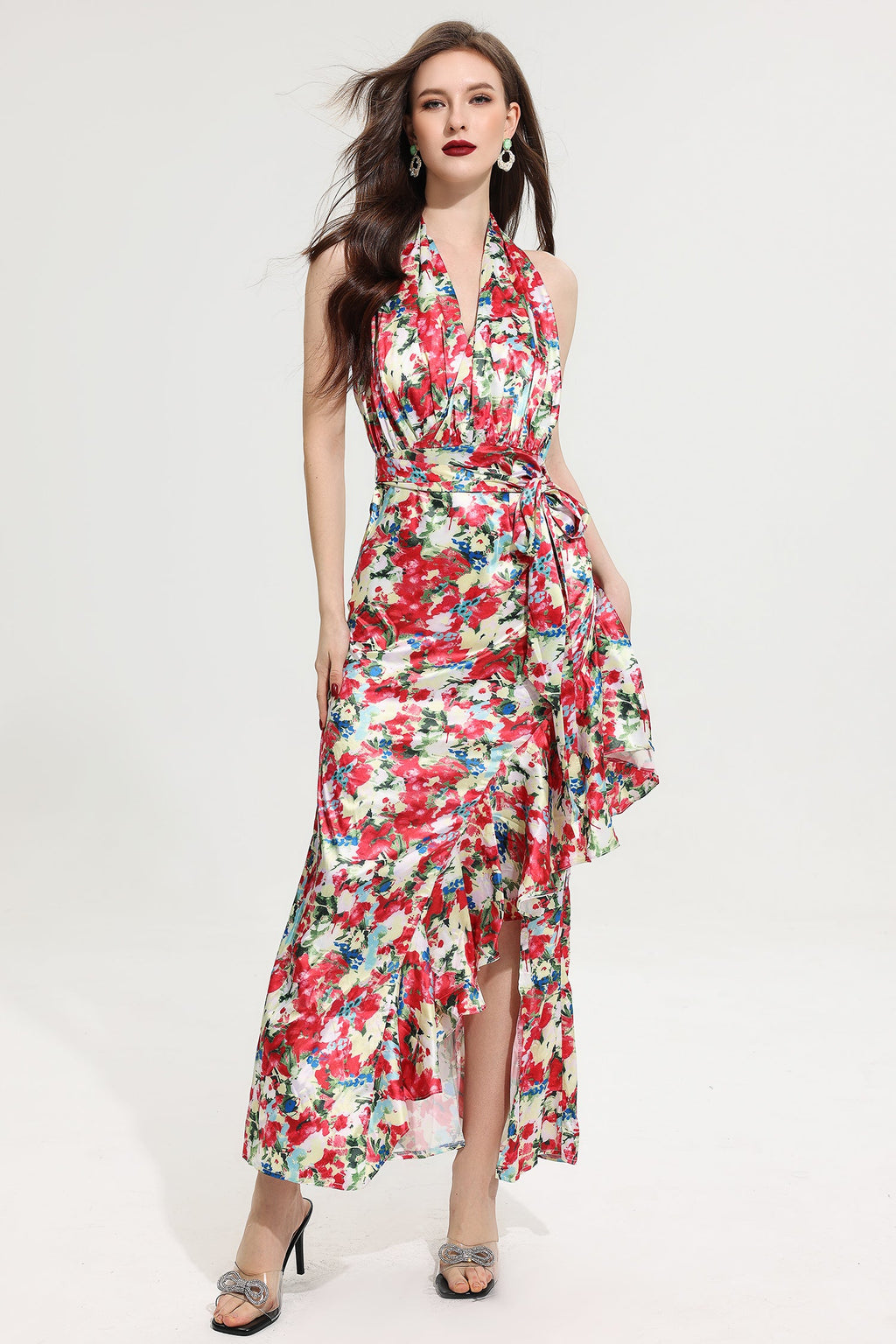 Halter Neck Split Maxi Dress