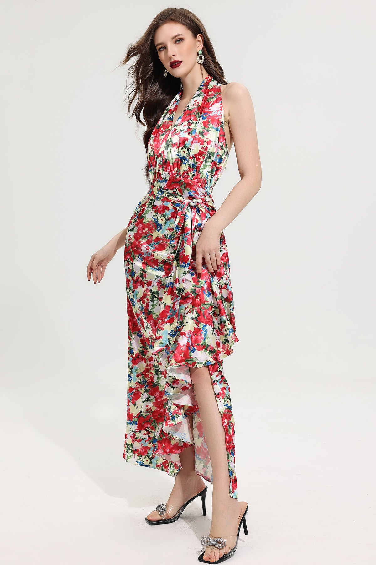 Halter Neck Split Maxi Dress