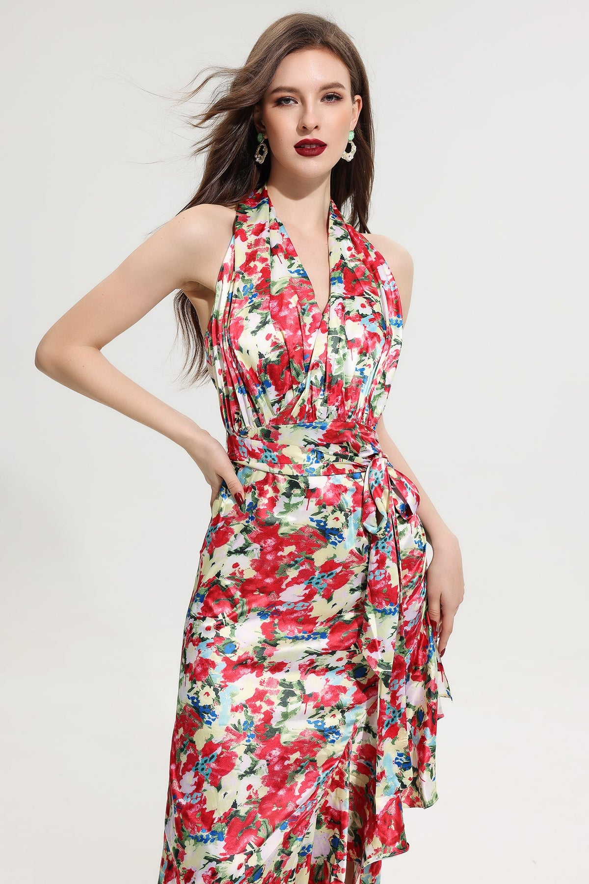 Halter Neck Split Maxi Dress