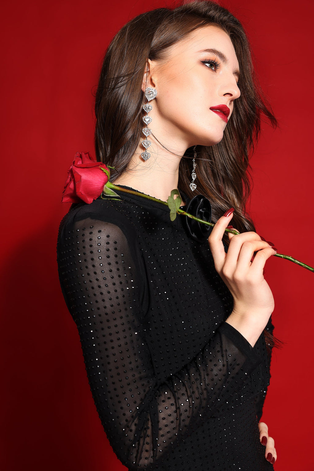 Rhinestone Stand Collar Mermaid Maxi Dress