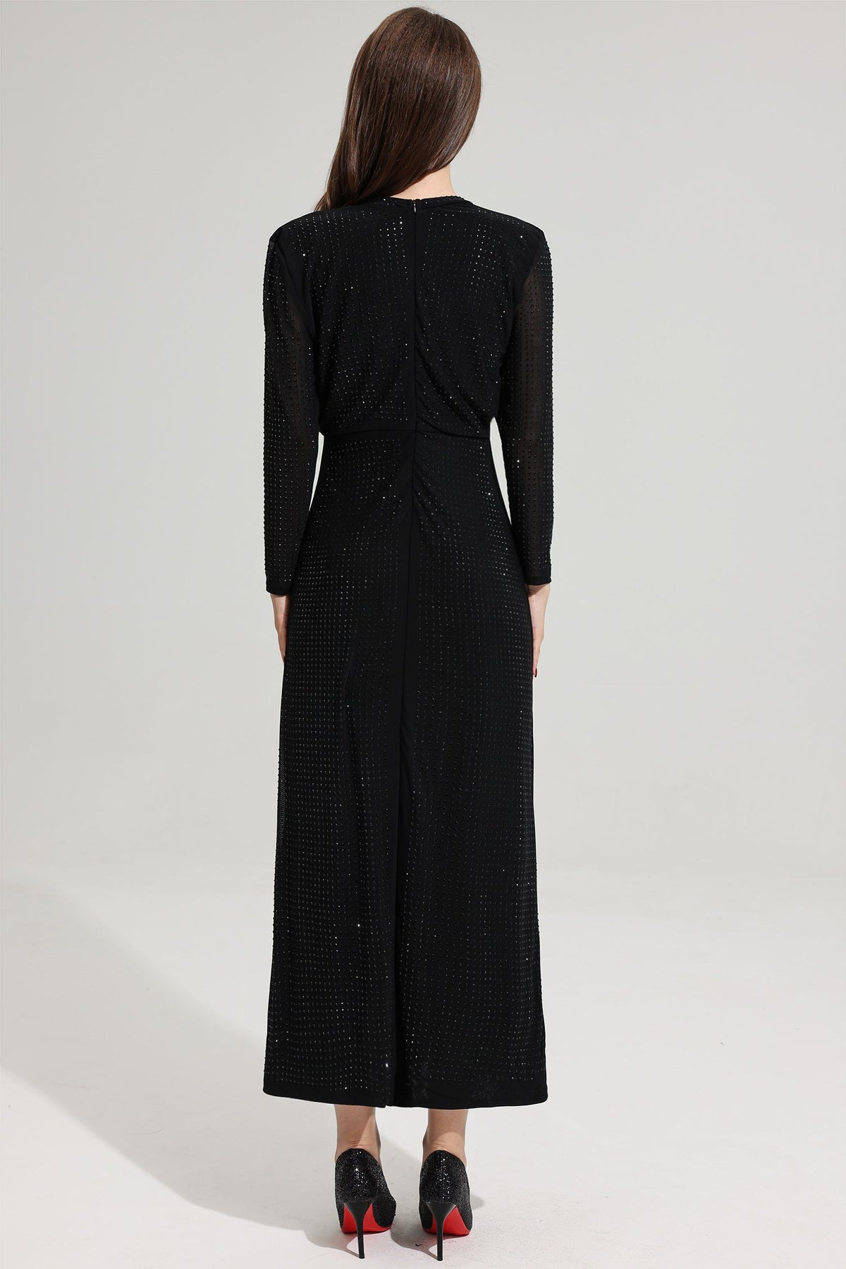 Rhinestone Stand Collar Mermaid Maxi Dress