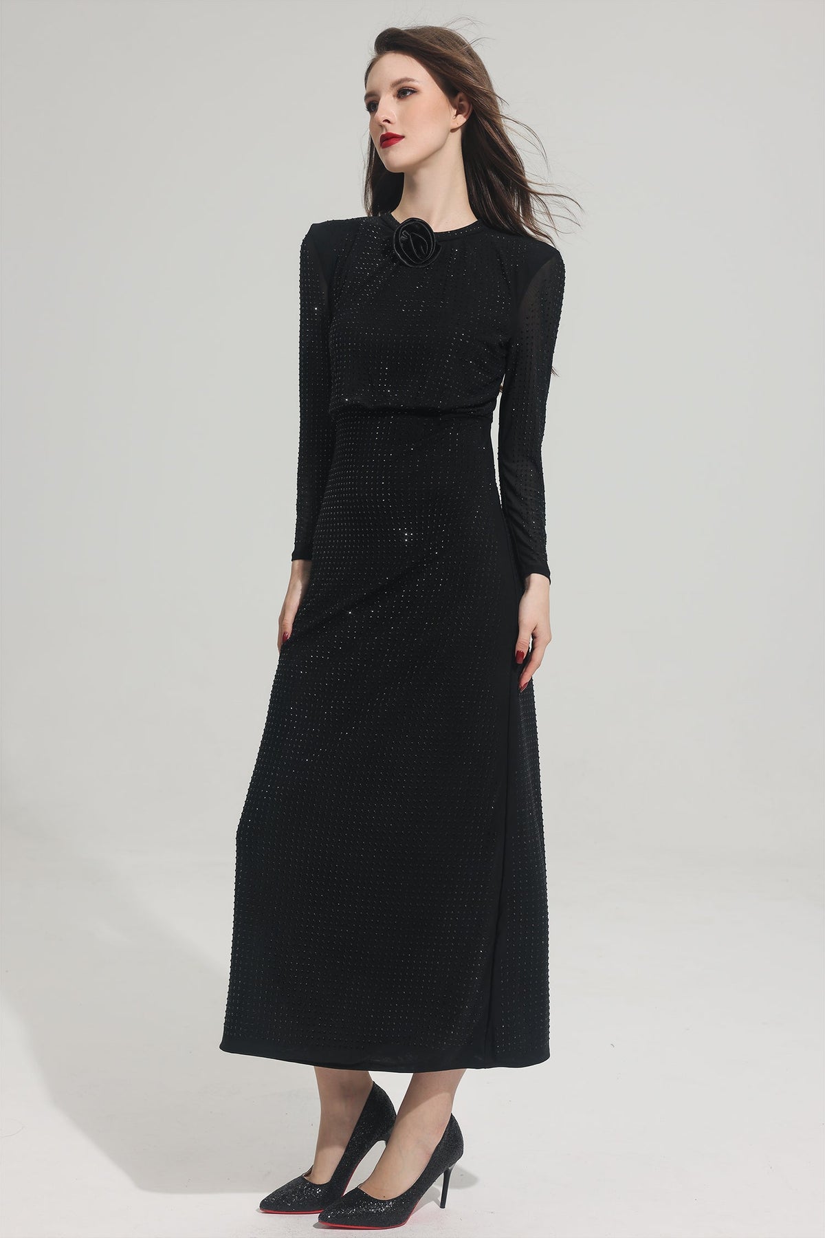 Rhinestone Stand Collar Mermaid Maxi Dress