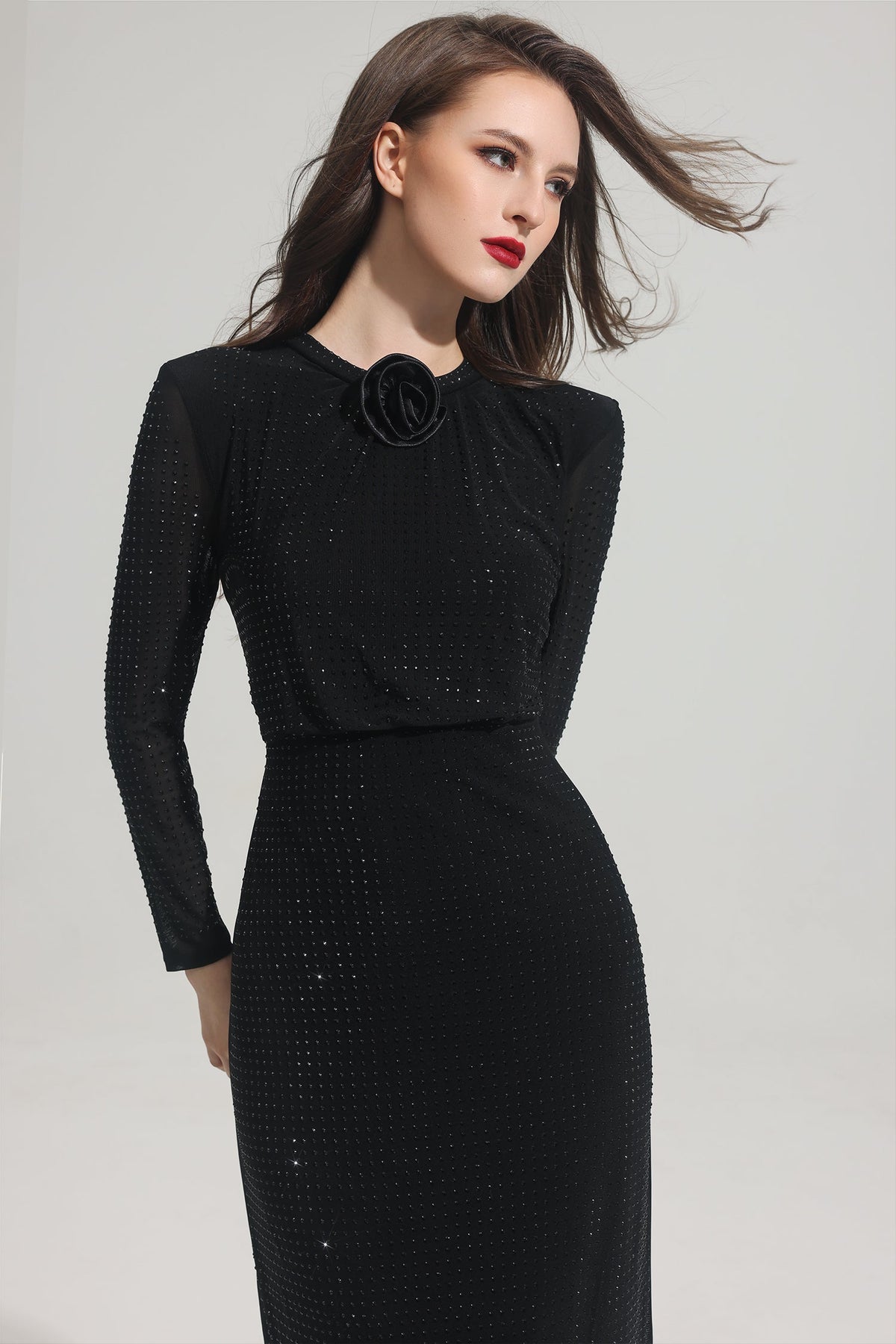 Rhinestone Stand Collar Mermaid Maxi Dress