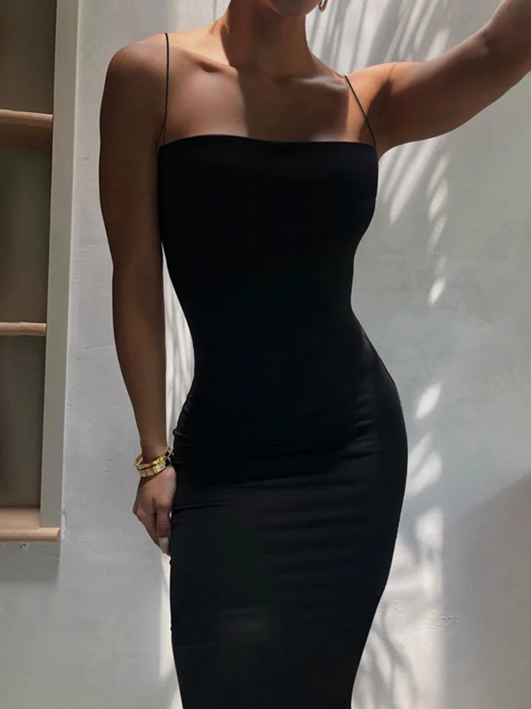 Autumn Winter White Black Strap Club Clothes Midi Dresses