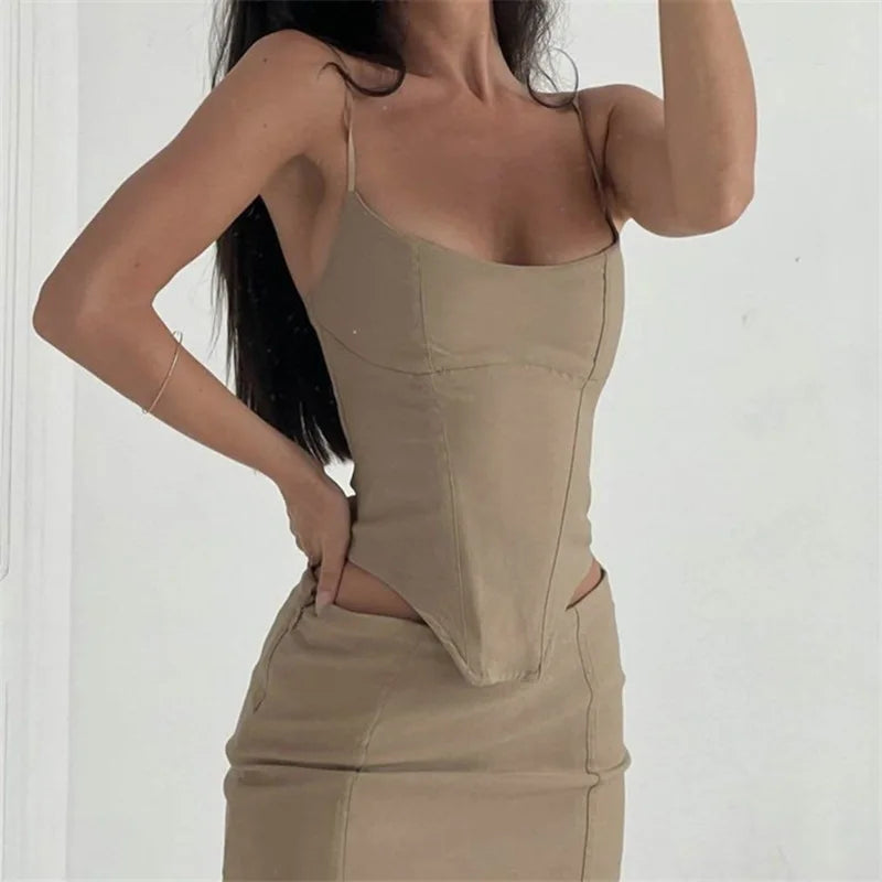 Dressbetty - Color Sleeveless Strap Bodycon Mini Skirt Clubwear Skirt