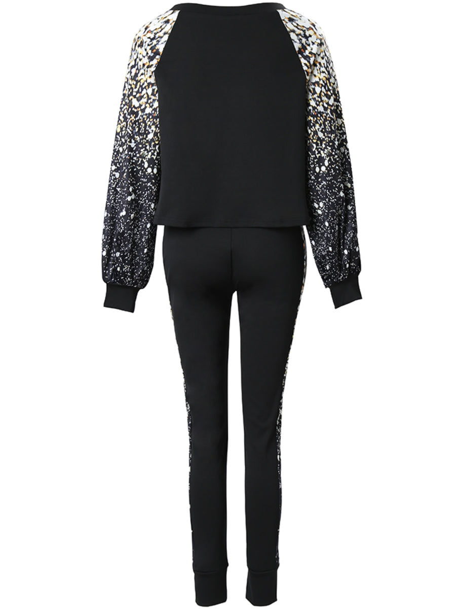 Crop Top Leopard Print Skinny Pants Set At9052
