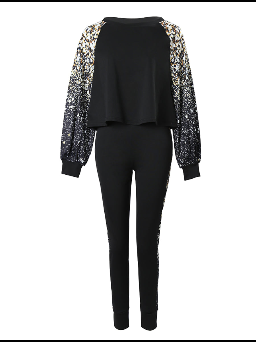 Crop Top Leopard Print Skinny Pants Set At9052