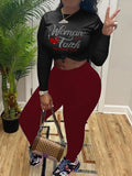 Rhinestone Heart Letter Decor Pants Set Ar3082