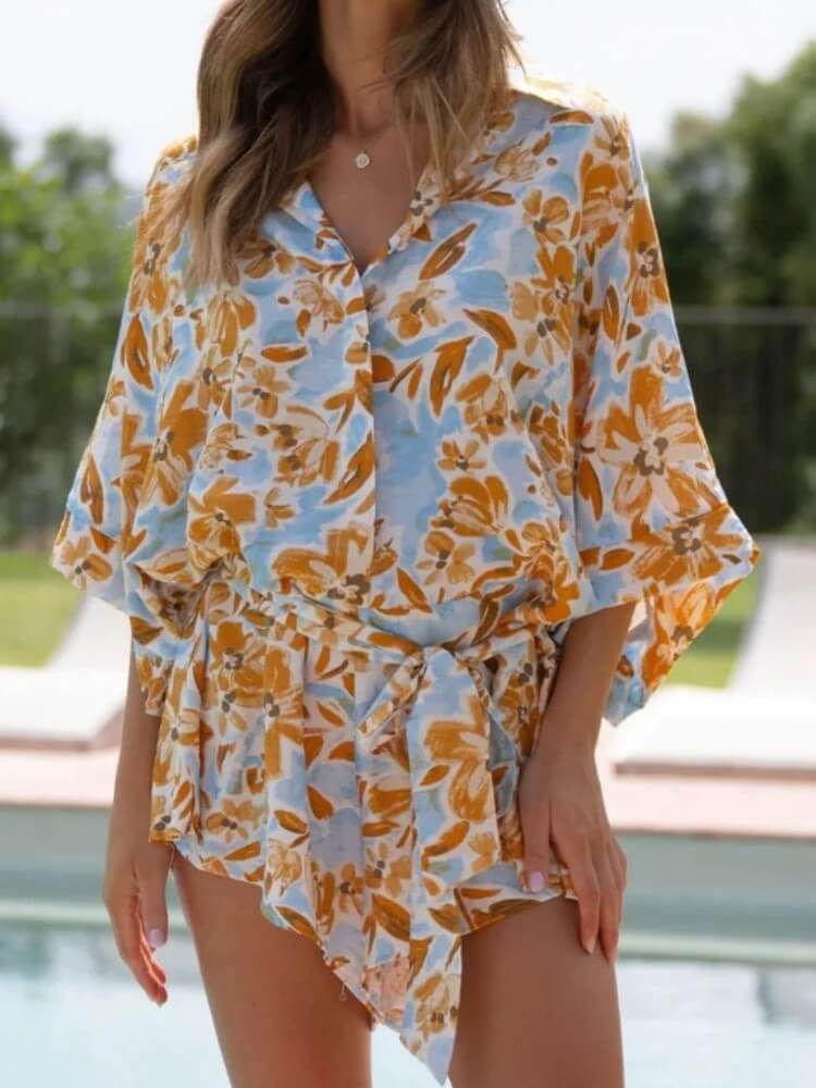 Mustard Tied Shirt Romper