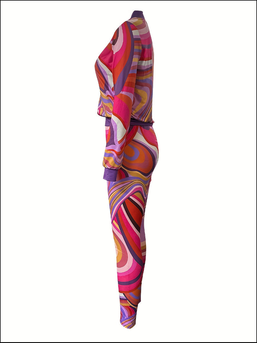 Mixed Print High Waist Pants Set Ar5020