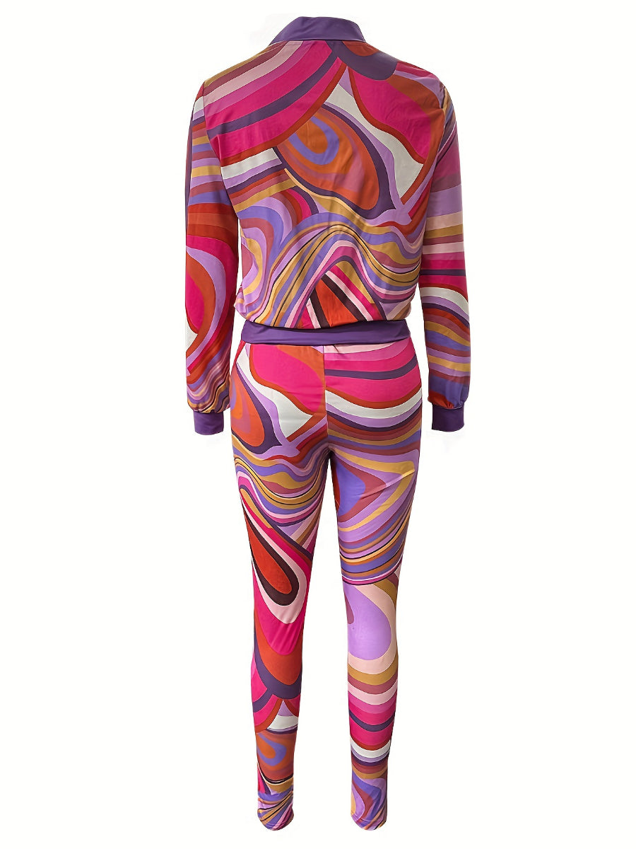 Mixed Print High Waist Pants Set Ar5020