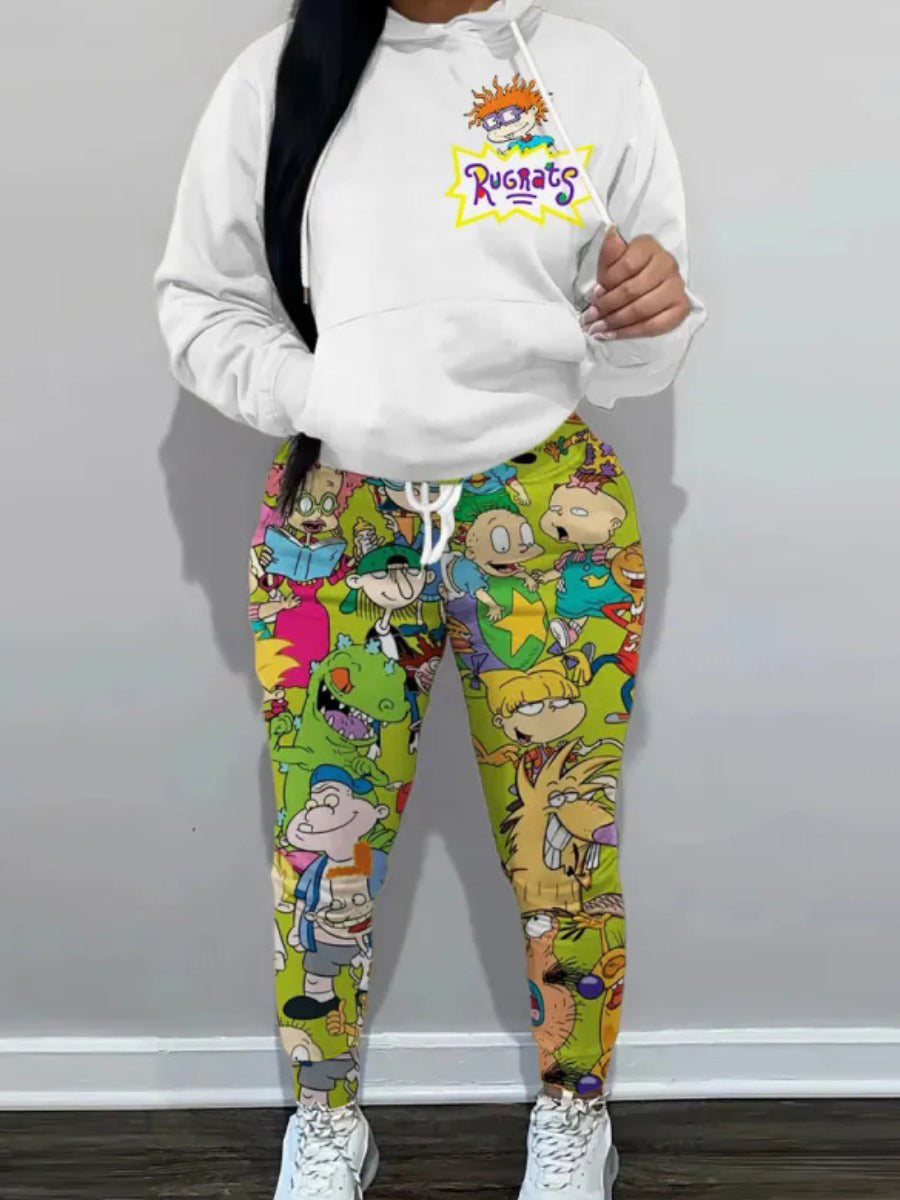 Cartoon Letter Print Drawstring Pants At9052