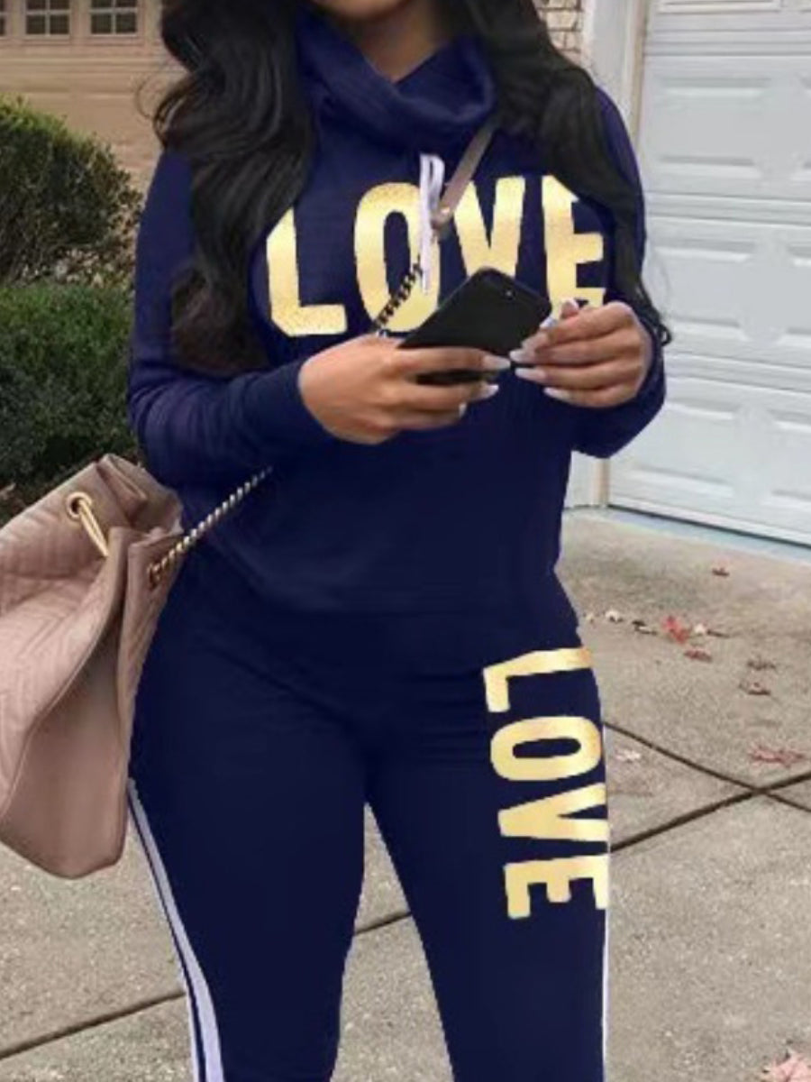 Love Letter Print Striped Pants Set At9033