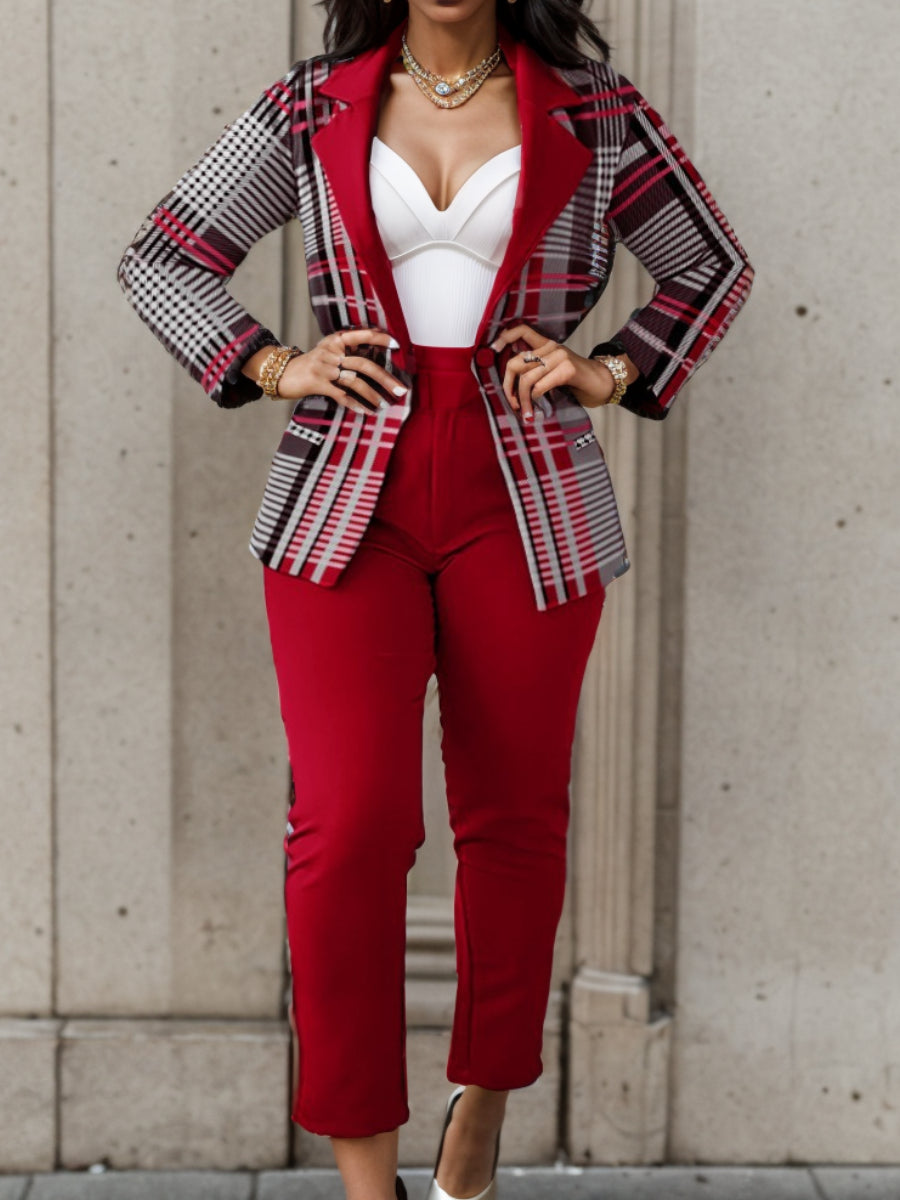 Leopard Print Belt Design Blazer Pants Set Ac204