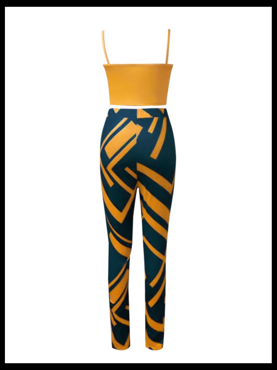 Cami Mixed Print Drawstring Three Piece Pants Set Bo50103