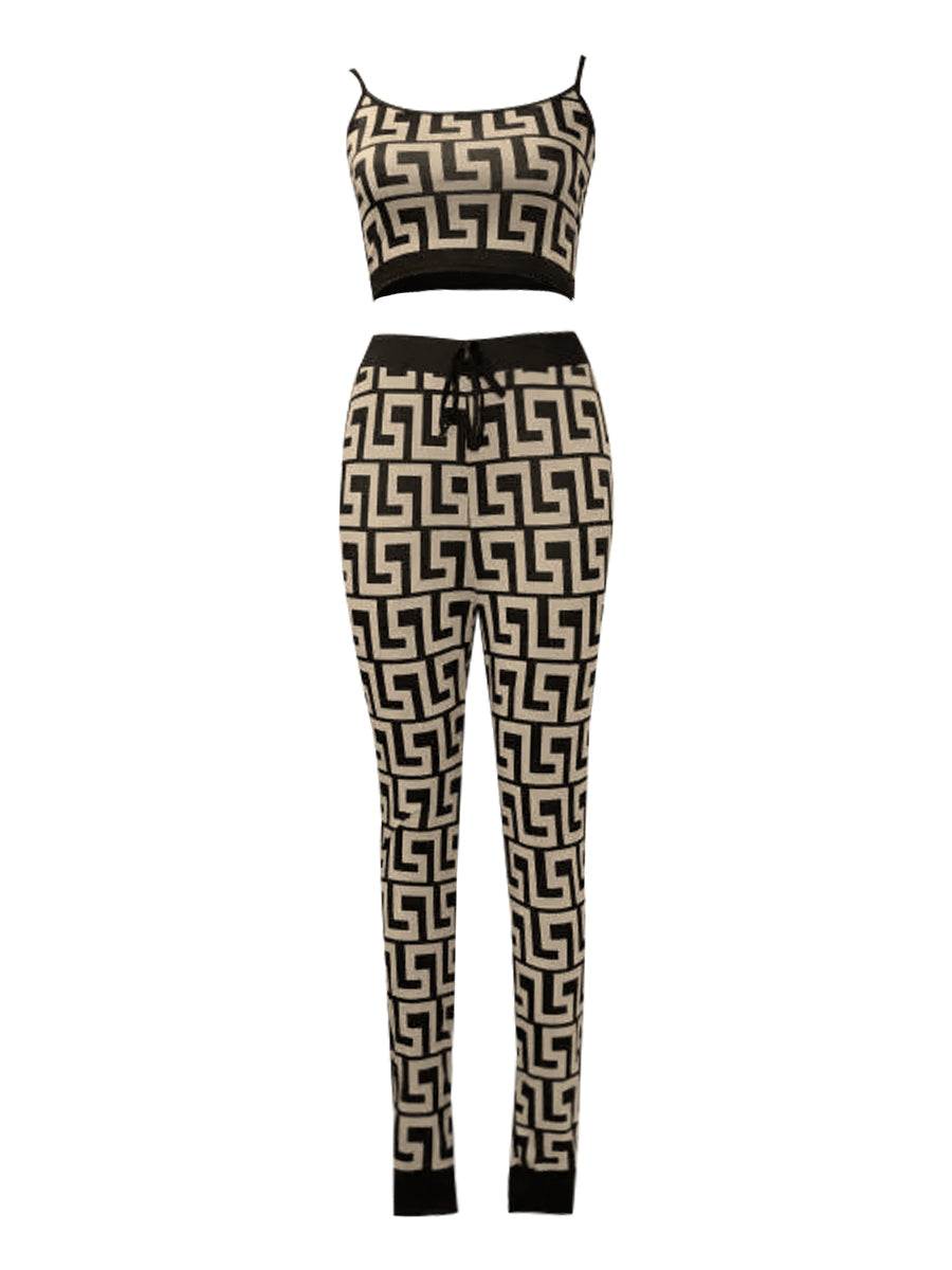 Cami Mixed Print Drawstring Three Piece Pants Set Bo50103