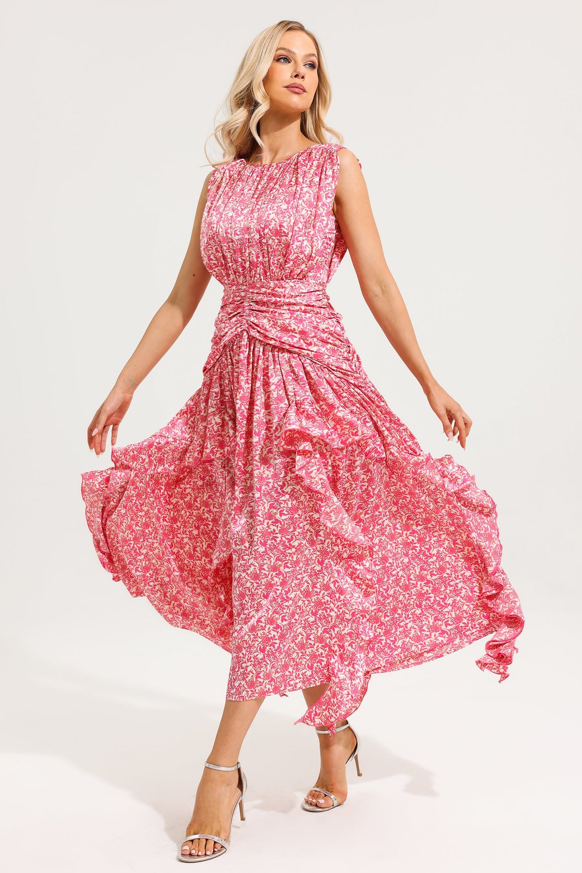 Round Neck Frill Maxi Dress