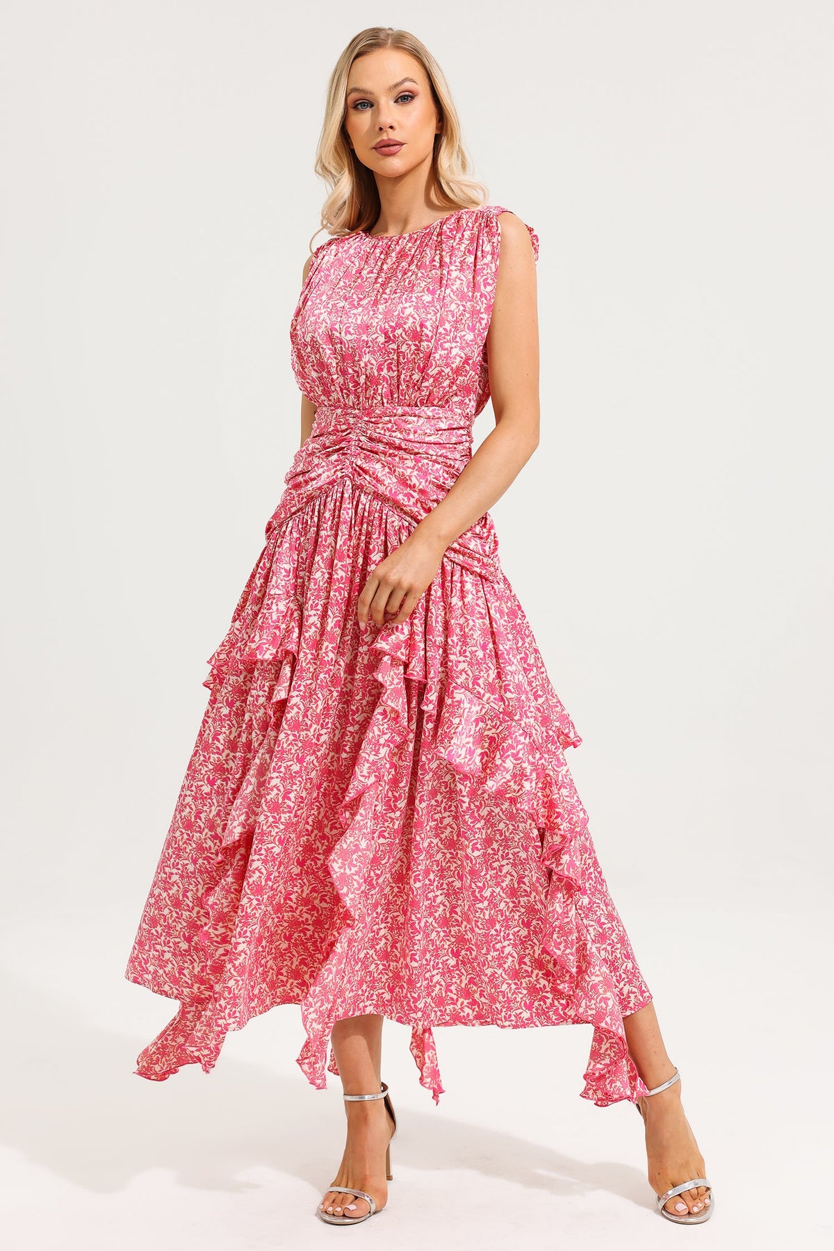 Round Neck Frill Maxi Dress
