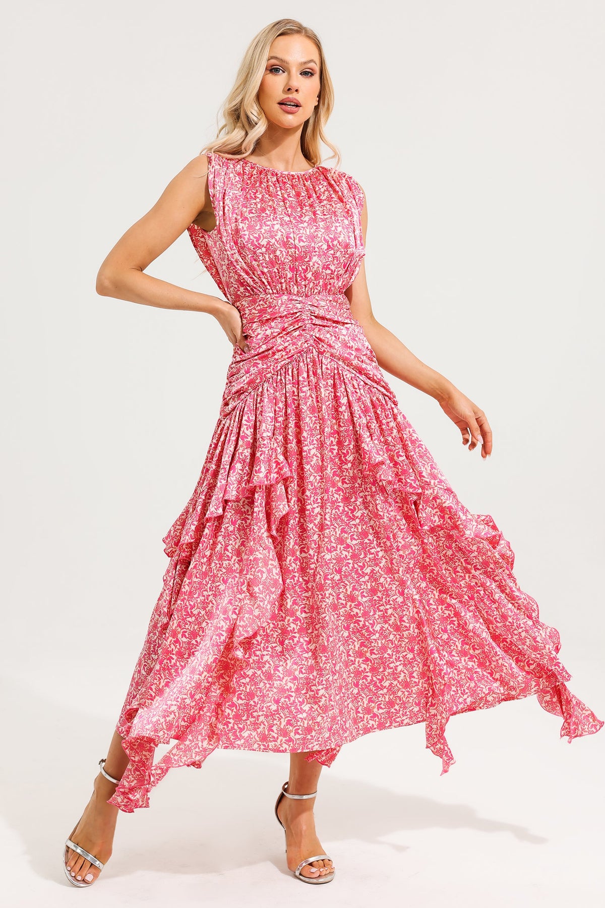 Round Neck Frill Maxi Dress