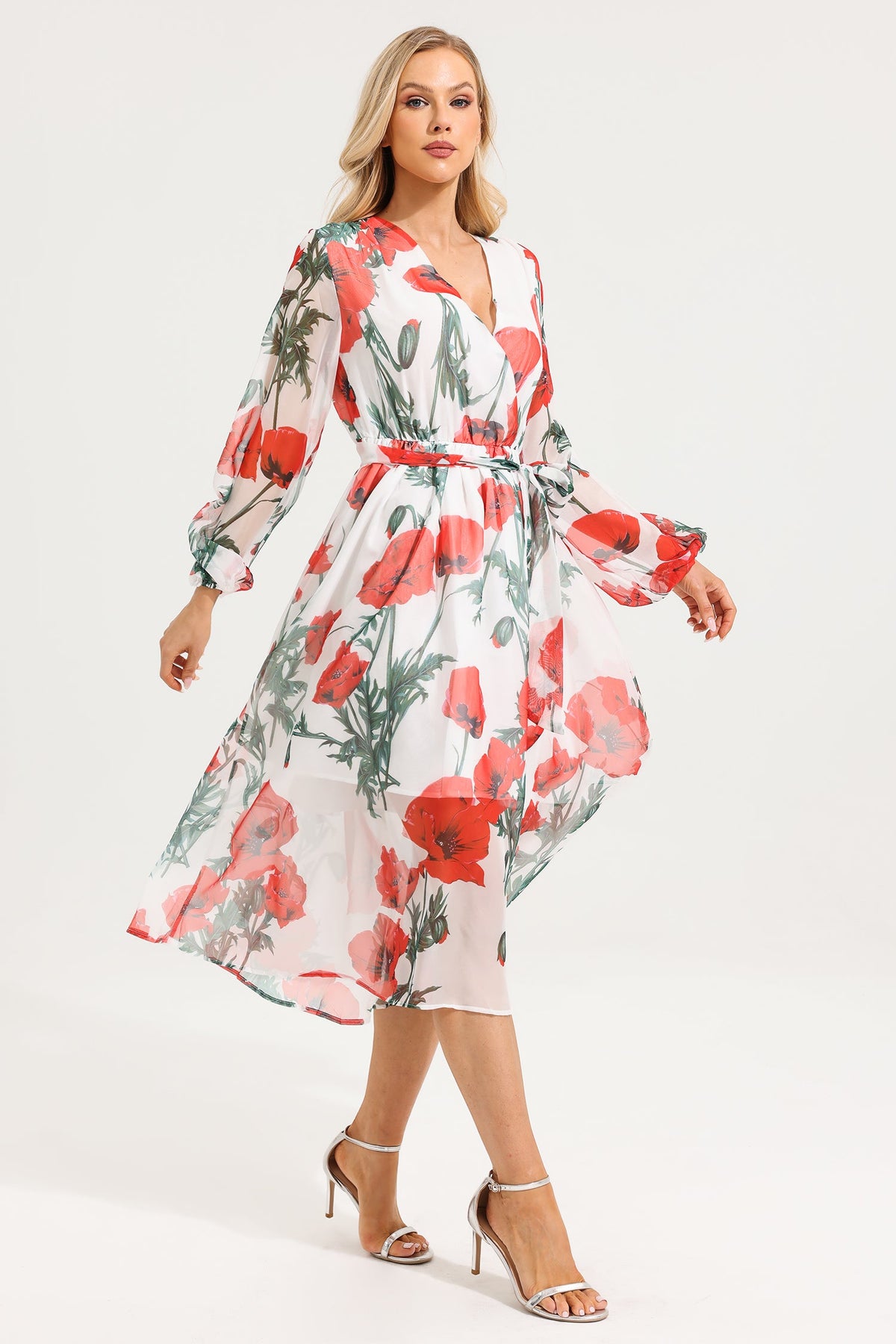 Chiffon Long Sleeve Midi Dress