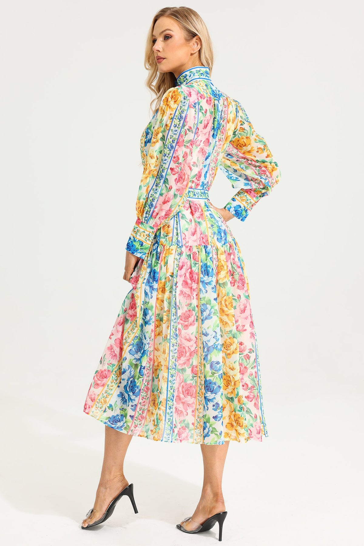 Stand Collar Maxi Dress With Belt