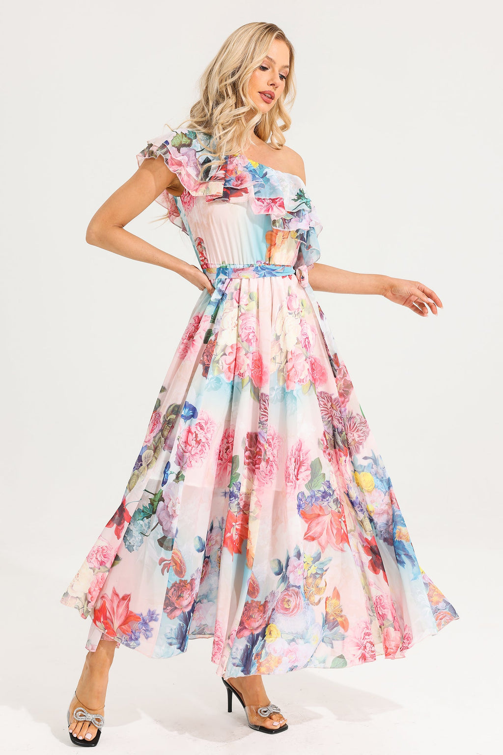 One-shoulder Ruffle Maxi Dress