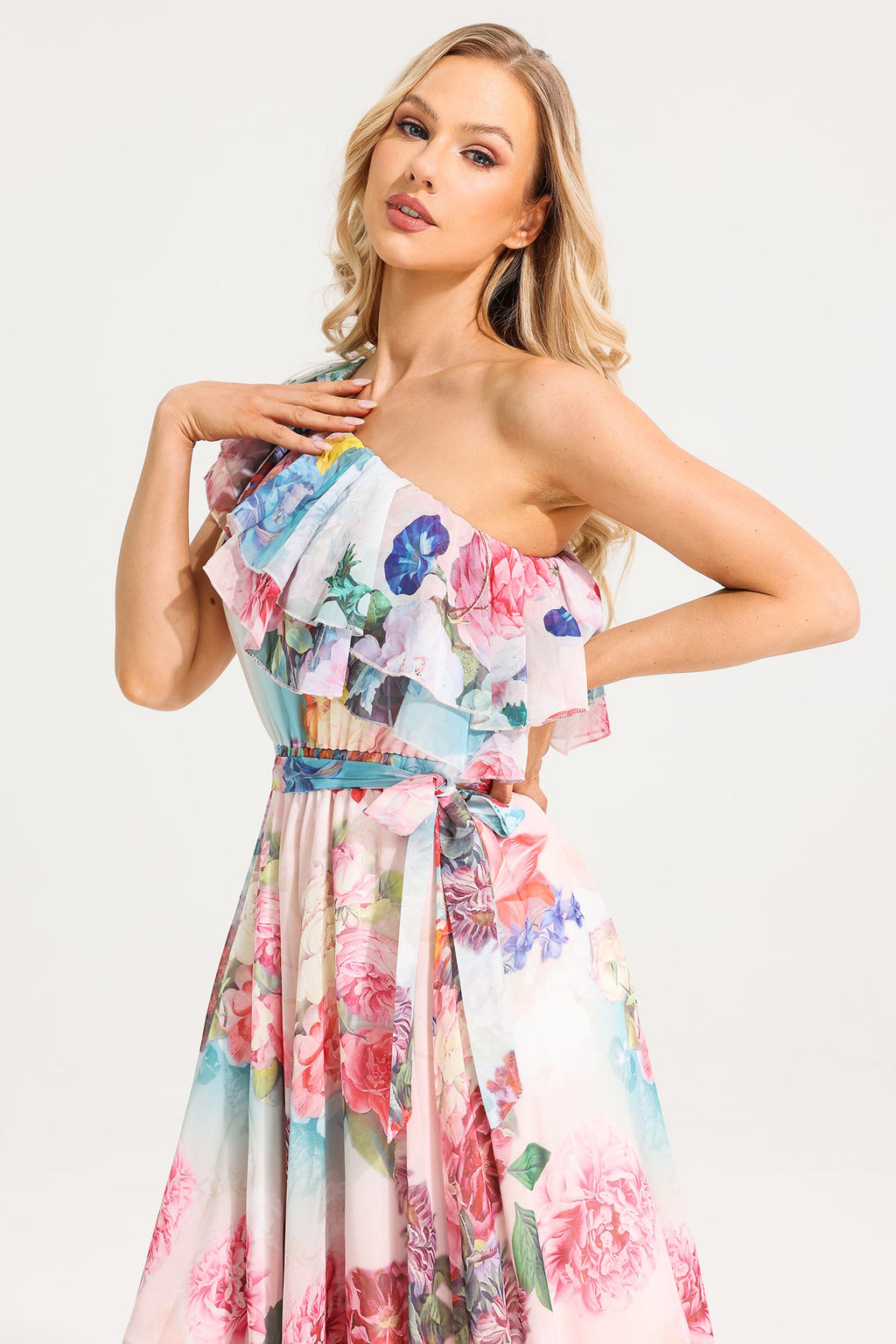 One-shoulder Ruffle Maxi Dress