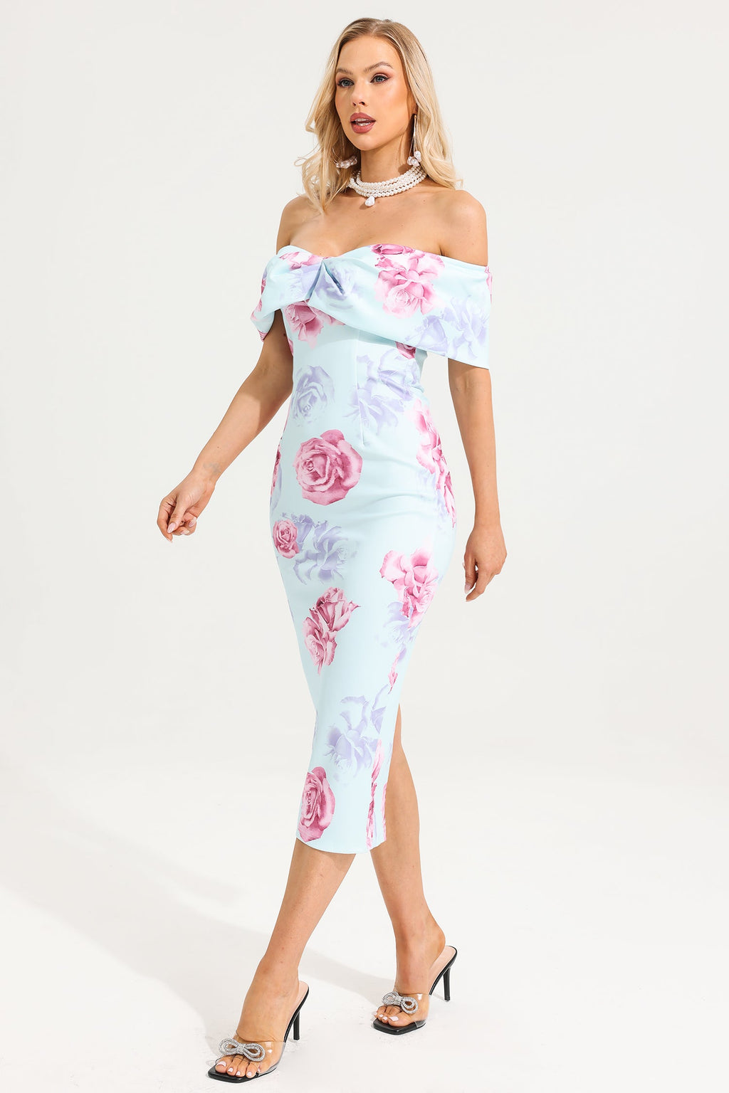 Off-shoulder Slim Midi Dress