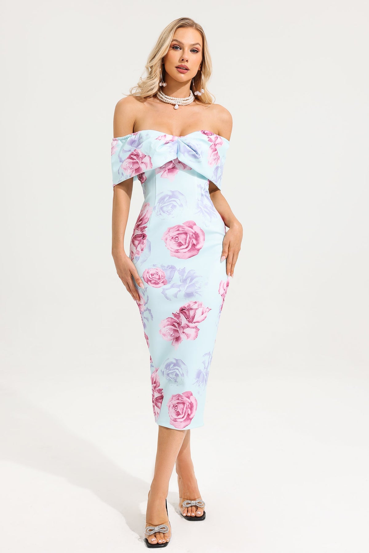 Off-shoulder Slim Midi Dress