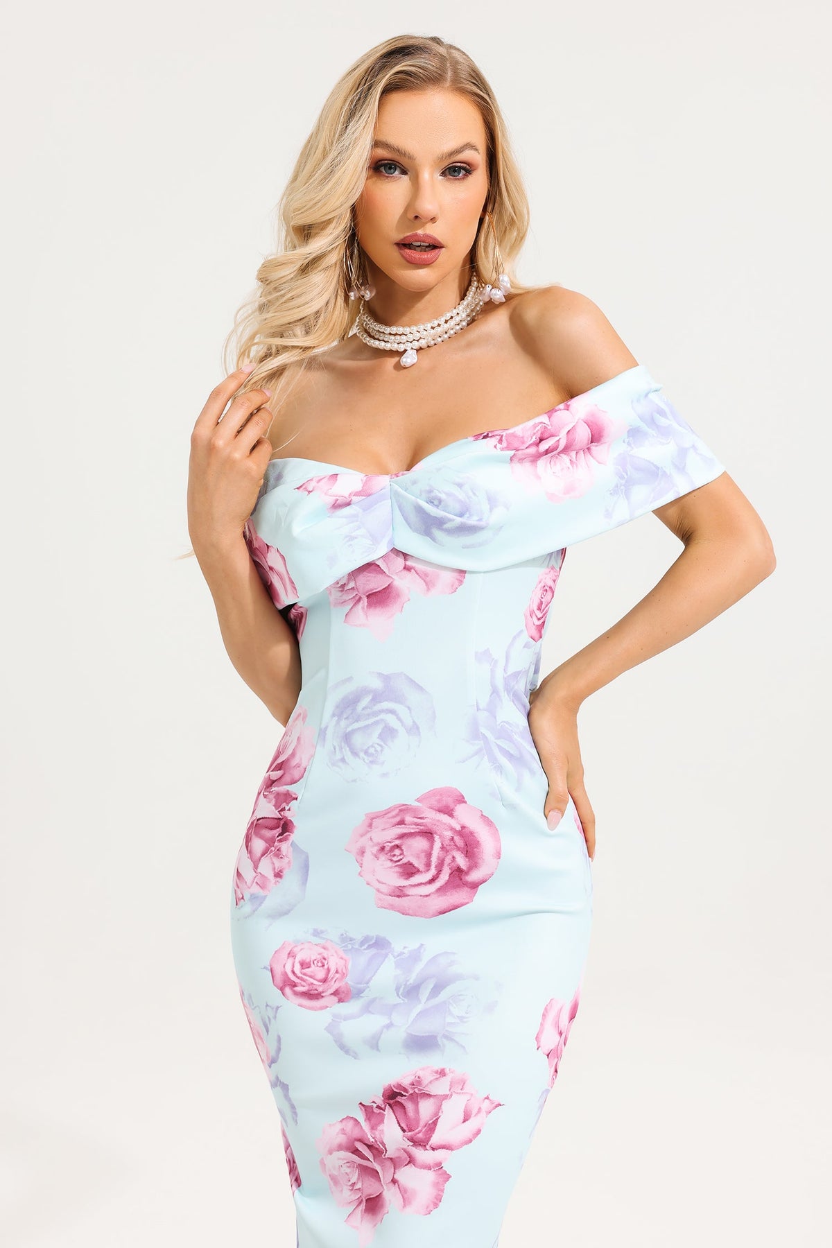 Off-shoulder Slim Midi Dress