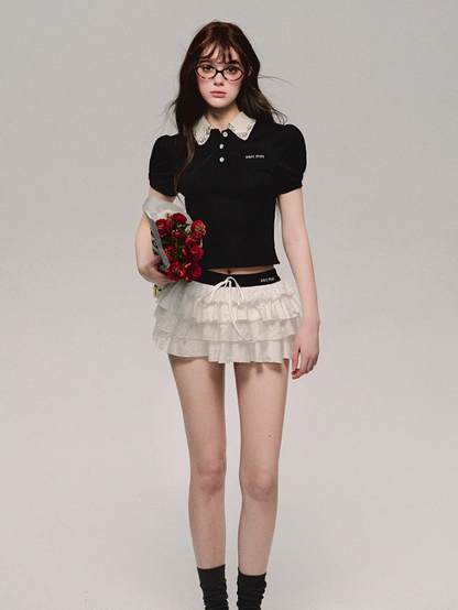 Lace Tiered Mini Skirt