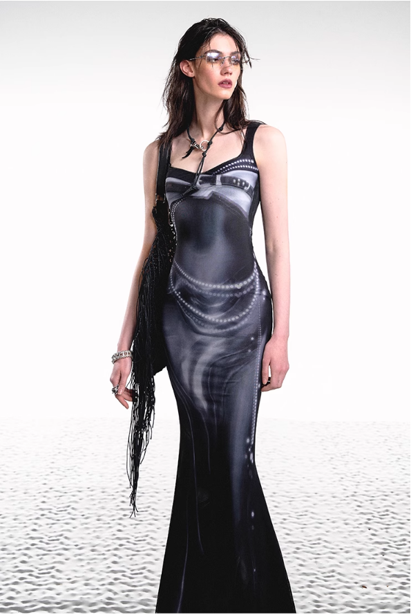 Wrap Twist Printed Mesh Dress