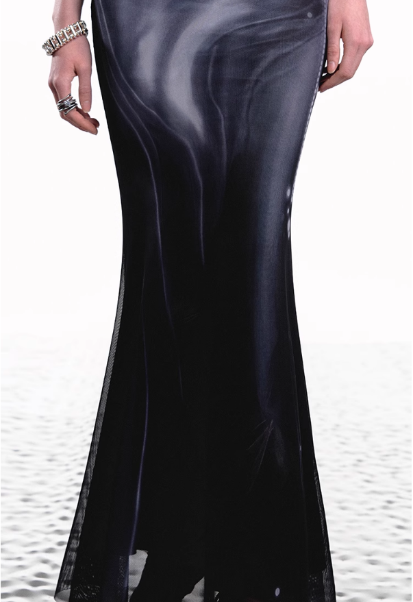 Wrap Twist Printed Mesh Dress