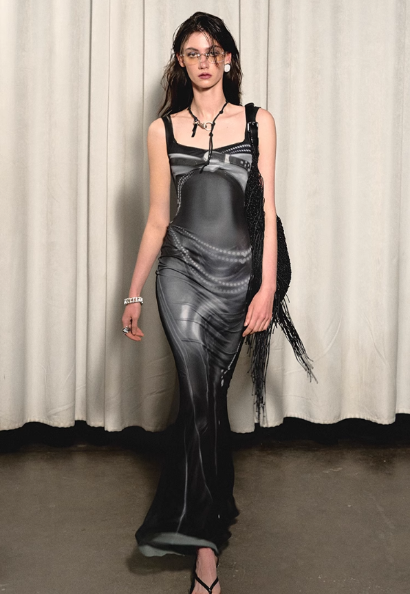 Wrap Twist Printed Mesh Dress