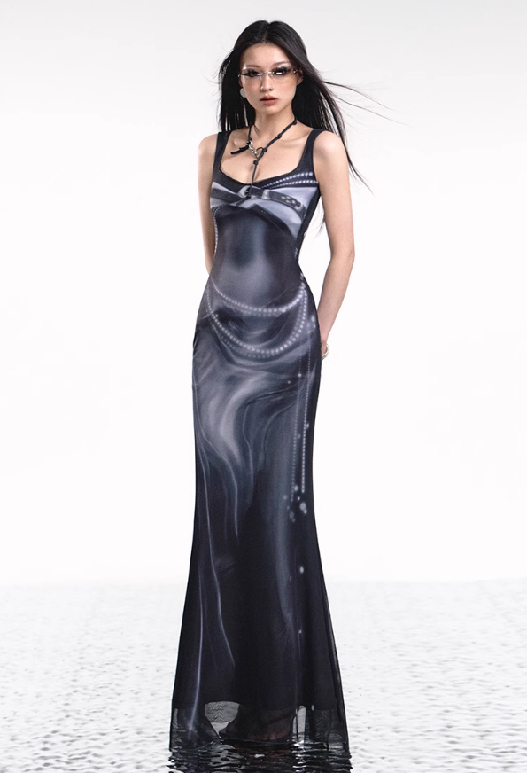 Wrap Twist Printed Mesh Dress