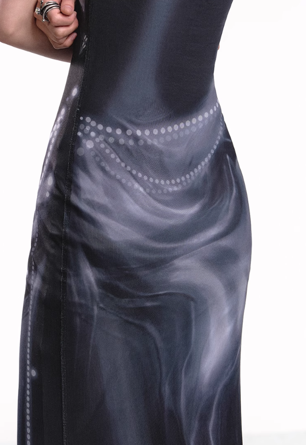 Wrap Twist Printed Mesh Dress