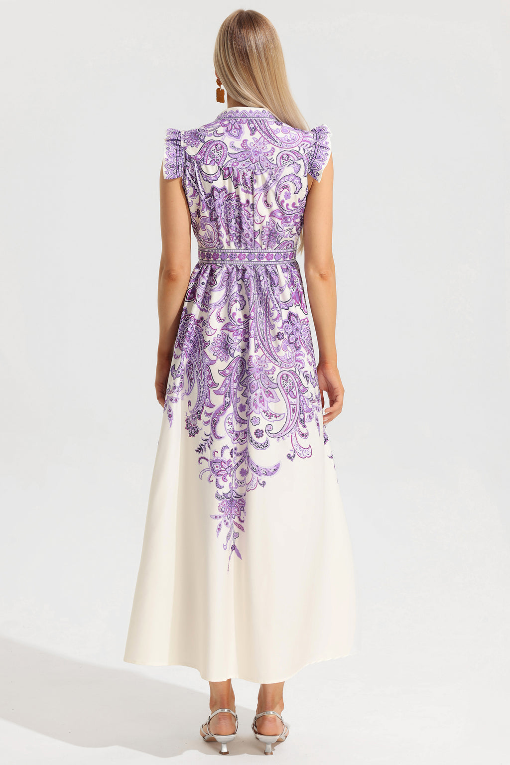 Ruffle V-neck Single Breasted Maxi Dress