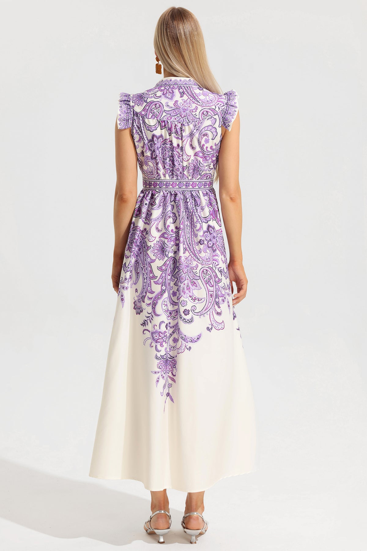 Ruffle V-neck Single Breasted Maxi Dress