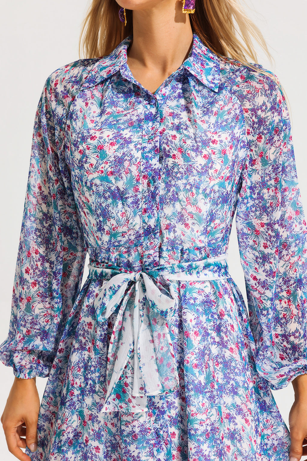 Lantern Sleeve Lapel Midi Dress
