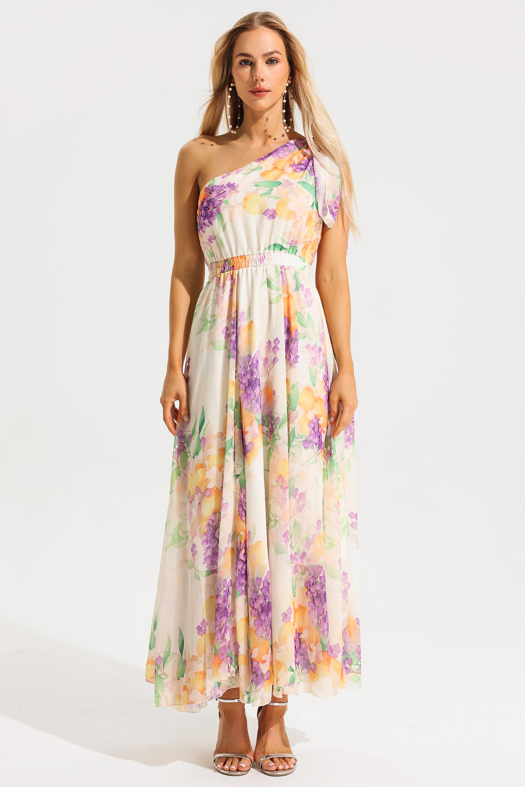 One Shoulder Sleeveless Hight Waist Maxi Dress