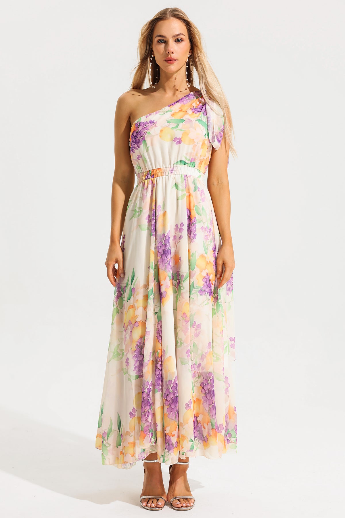One Shoulder Sleeveless Hight Waist Maxi Dress